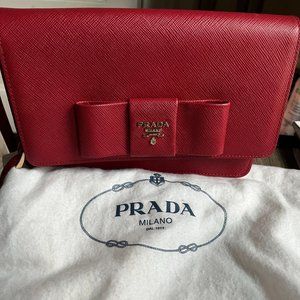 Prada Saffiano Lux Bow Wallet On Strap